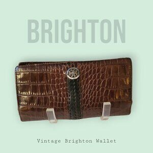 Brighton Dark Brown Leather Check Book Wallet Vintage